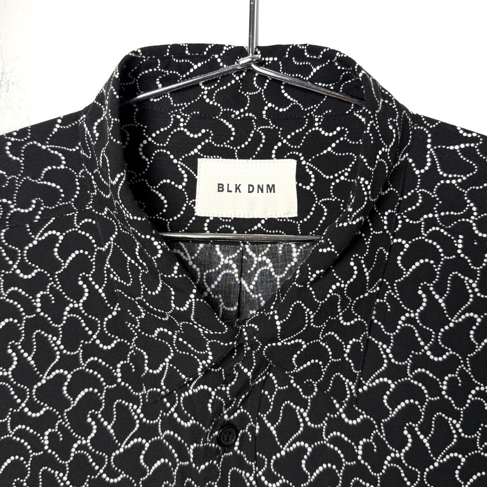 BLK DNM Mens‎ XL Black White Abstract Print Long Sleeve Button Up Shirt